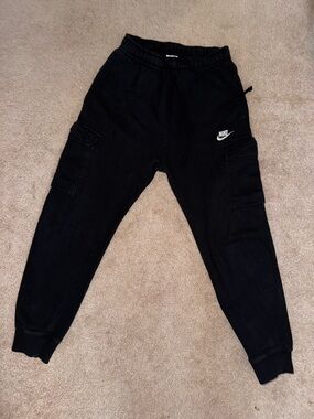 Nike Mens Black Cargo Joggers with White Logo